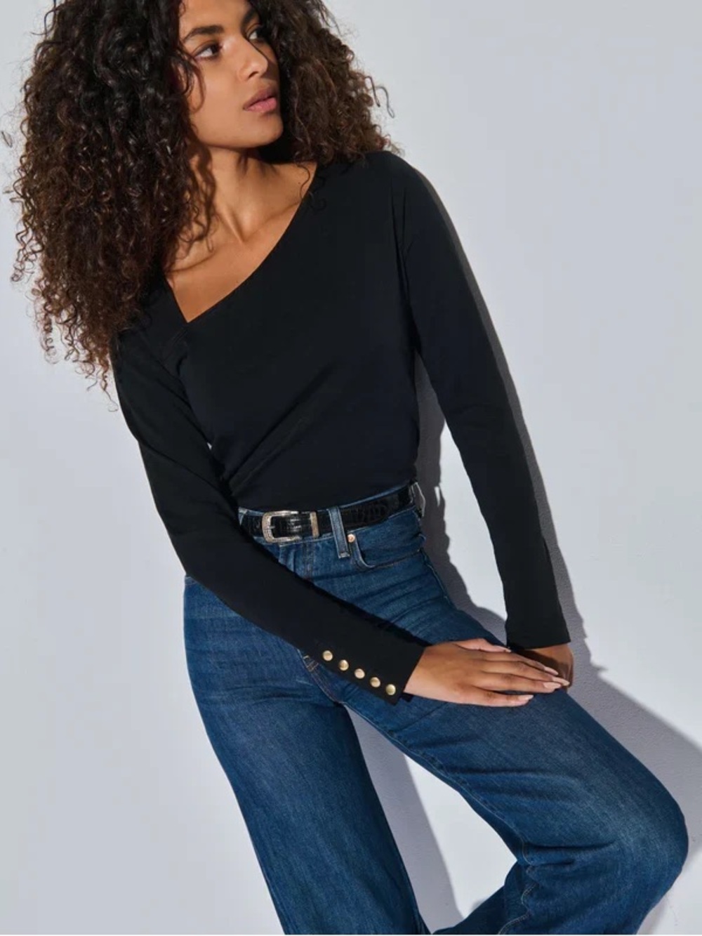 NEW Nation Ltd Anita Asymmetrical Long Sleeve Top in Black Size Large